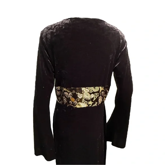 Vintage Miss Me Black Velvet Dragon Robe Size L Embroidered Waist - Picture 3 of 10